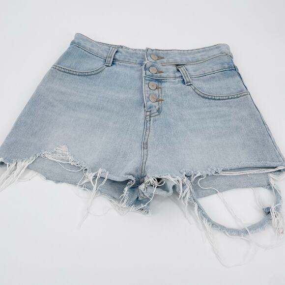 POCLAIN Women's Levi's Reworked Distressed Denim Shorts Size 30 Korea Cut Off - Picture 6 of 8